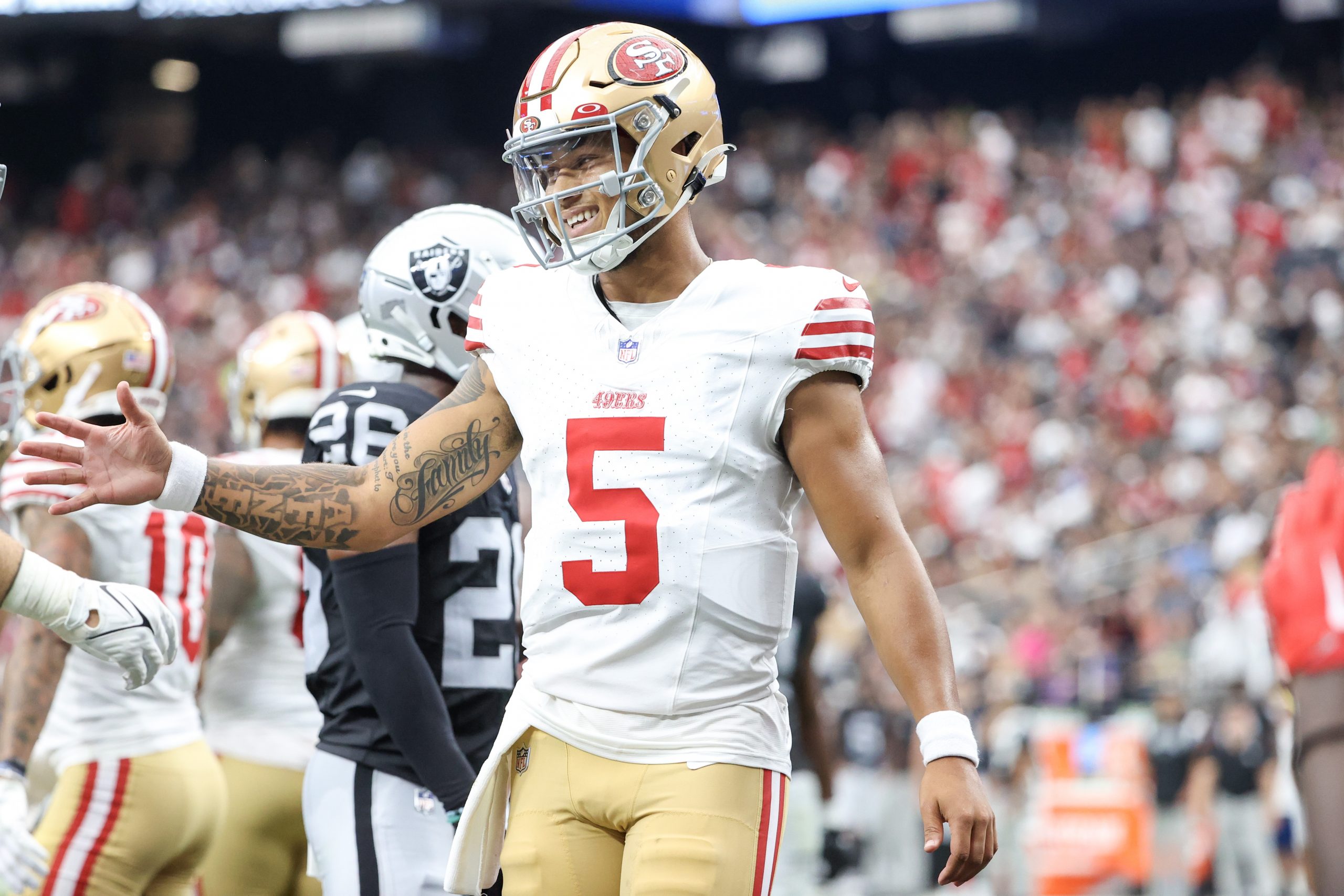 What Kyle Shanahan said about Trey Lance near INT that turned into TD