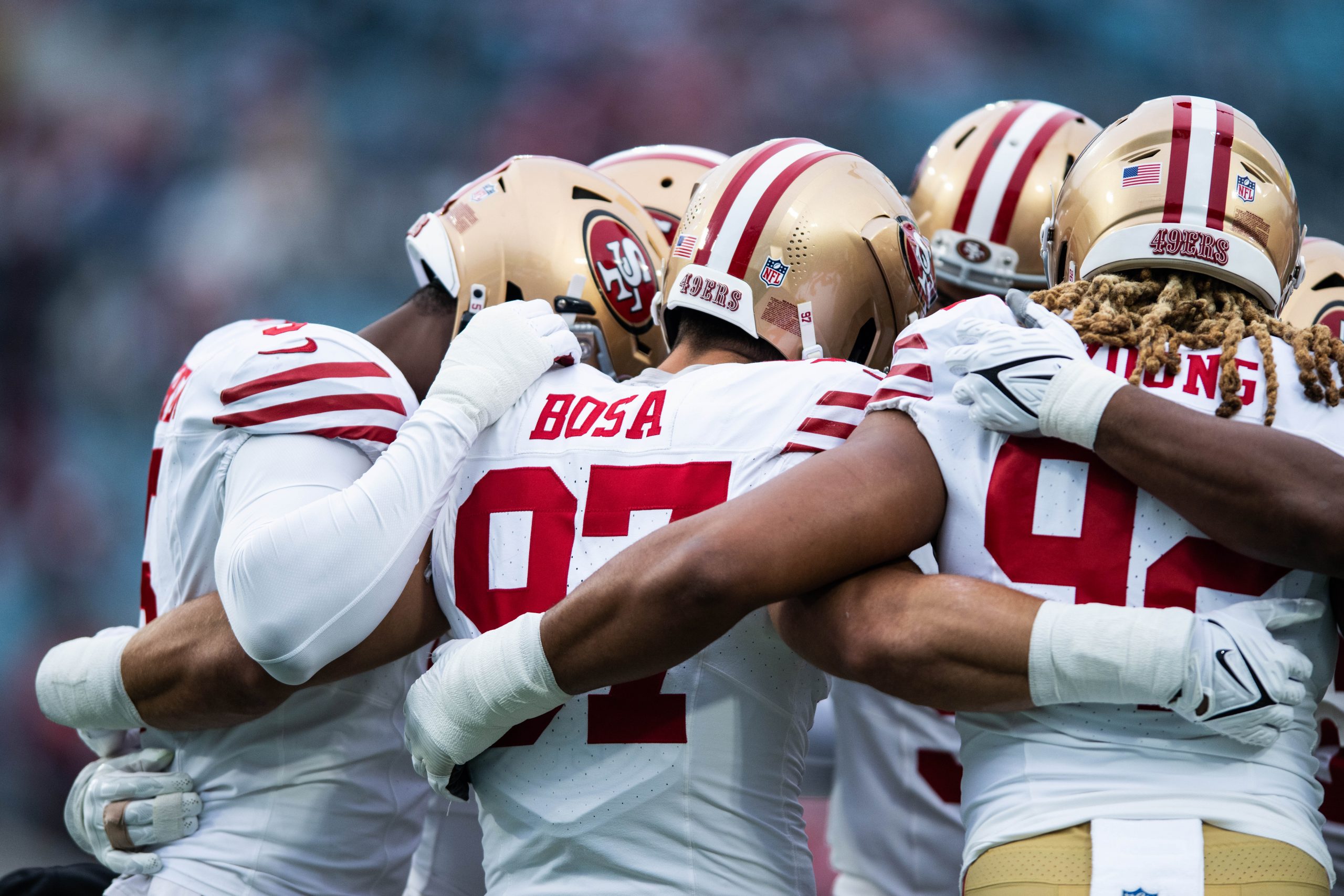 Watch Chase Young and Nick Bosa combine for sack fumble vs. Jags